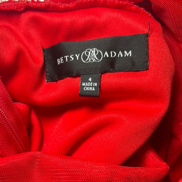 Betsy & Adam Red Cap Sleeve Prom Gown - Picture 2 of 11